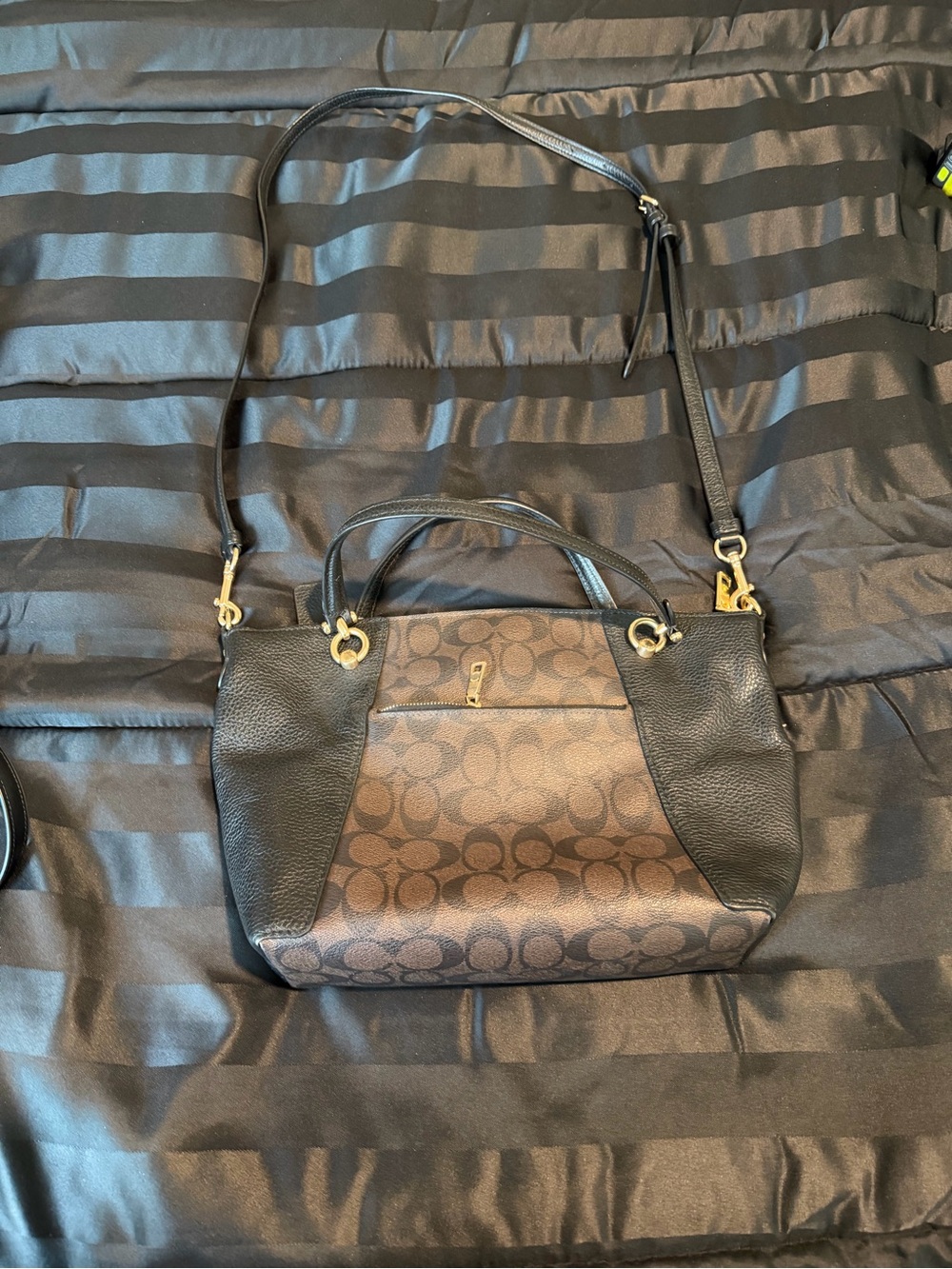 Coach Two-Tone Brown and Black Signature Satchel with Gold Hardware - Picture 2 of 11